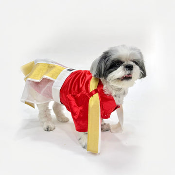 Red satin shirt, Lungi and Dupatta set