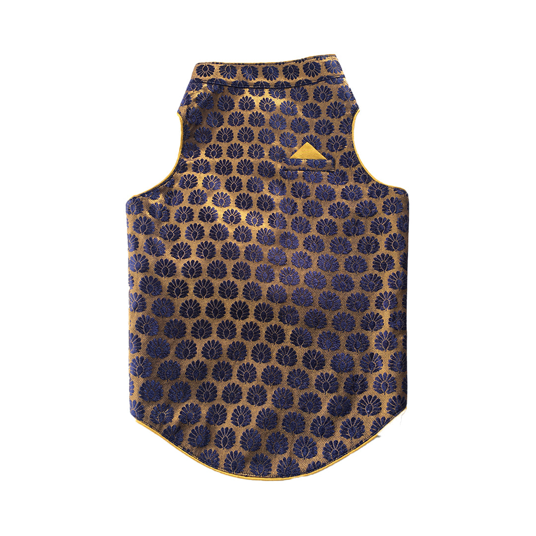 Navy Blue Petal Brocade Sherwani