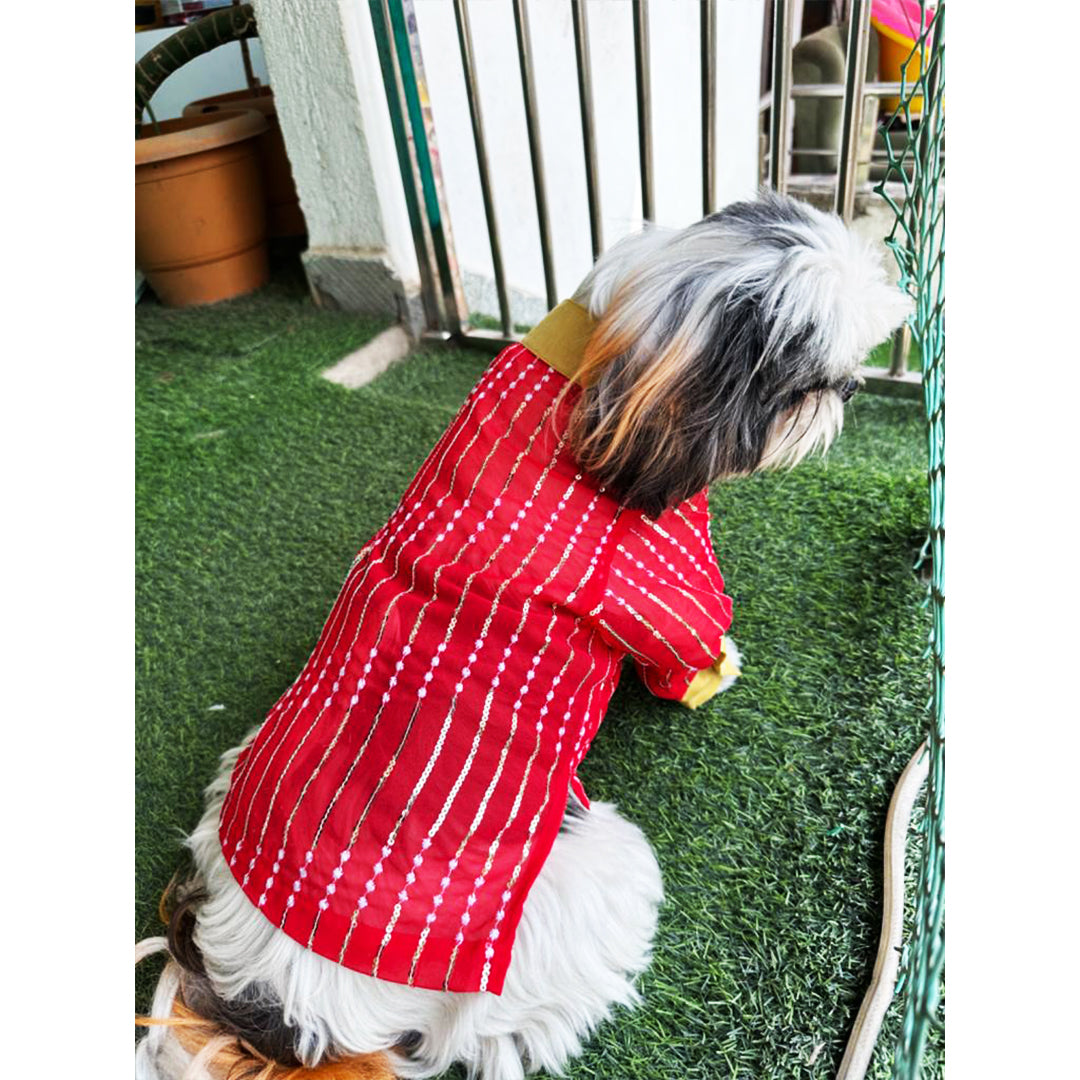 Red Georgette Embroidered Kurta