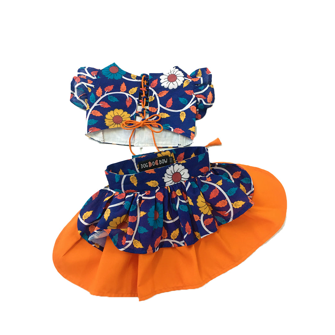 Royal Blue Floral Ruffle Lehenga Choli
