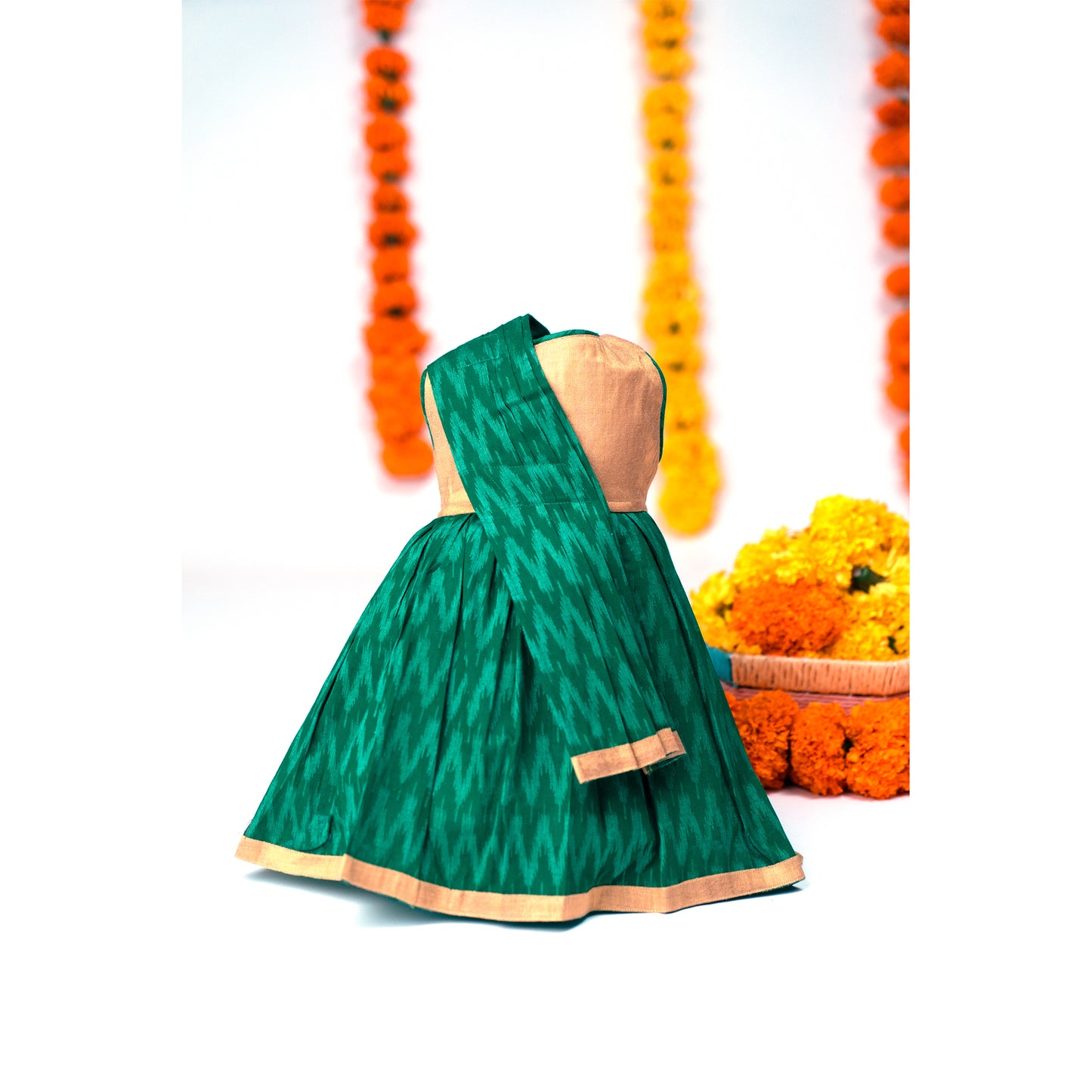 Green Ikat Sari Frock