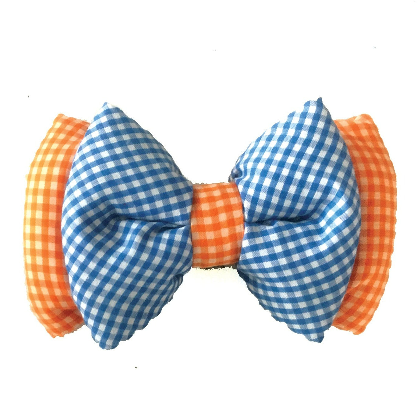 Orange Blue Gingham Neck Bow