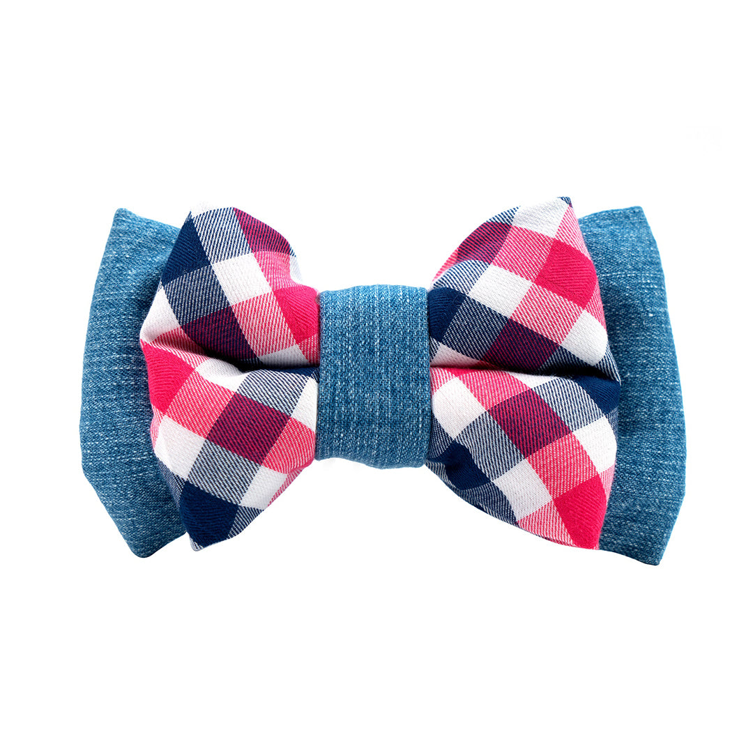 Pink Check Denim Neck Bow