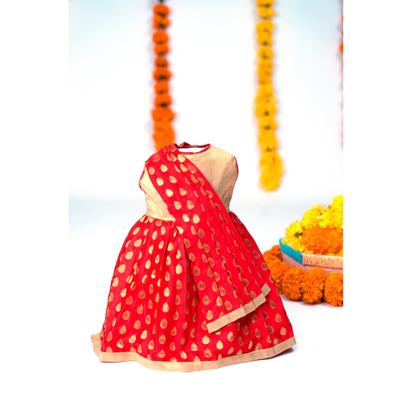 Red Brocade Sari Frock