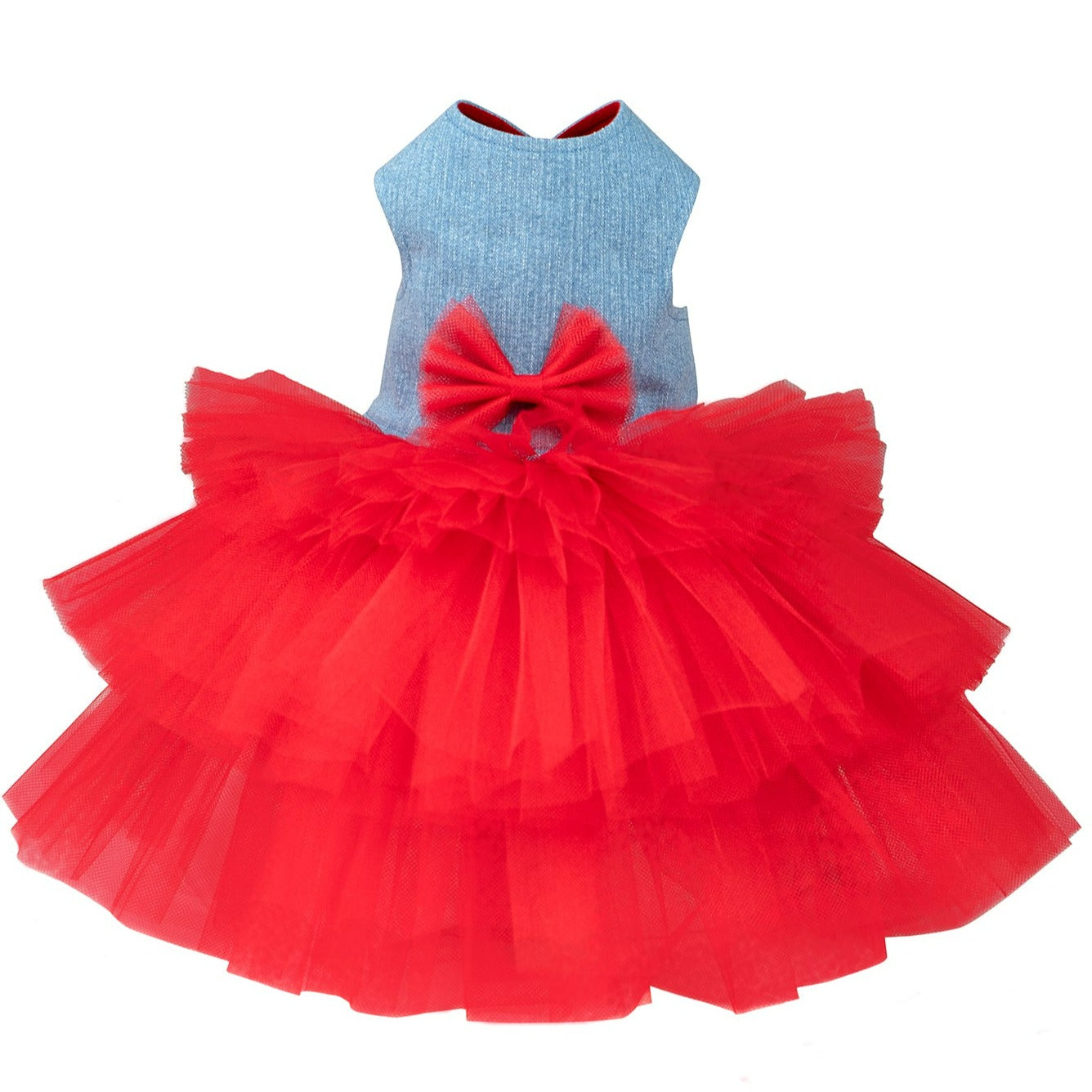 Red Denim Net Frock