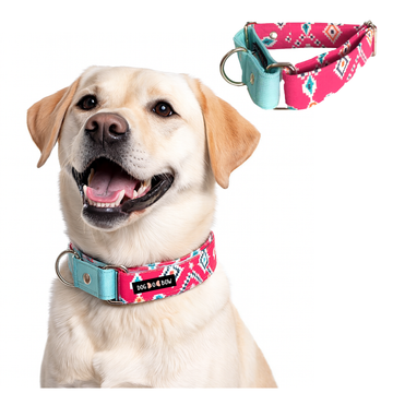 Teal-Pink Aztec Martingale Collar LARGE
