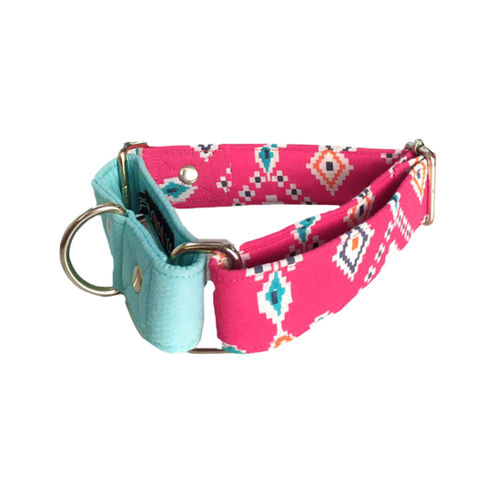 Teal-Pink Aztec Martingale Collar LARGE
