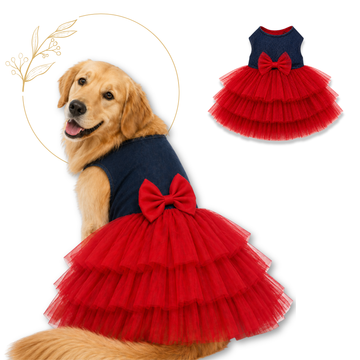 Red Denim Net Frock