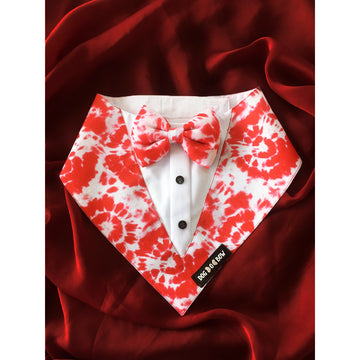 Red Tie & Dye Printed Tuxedo Bandana