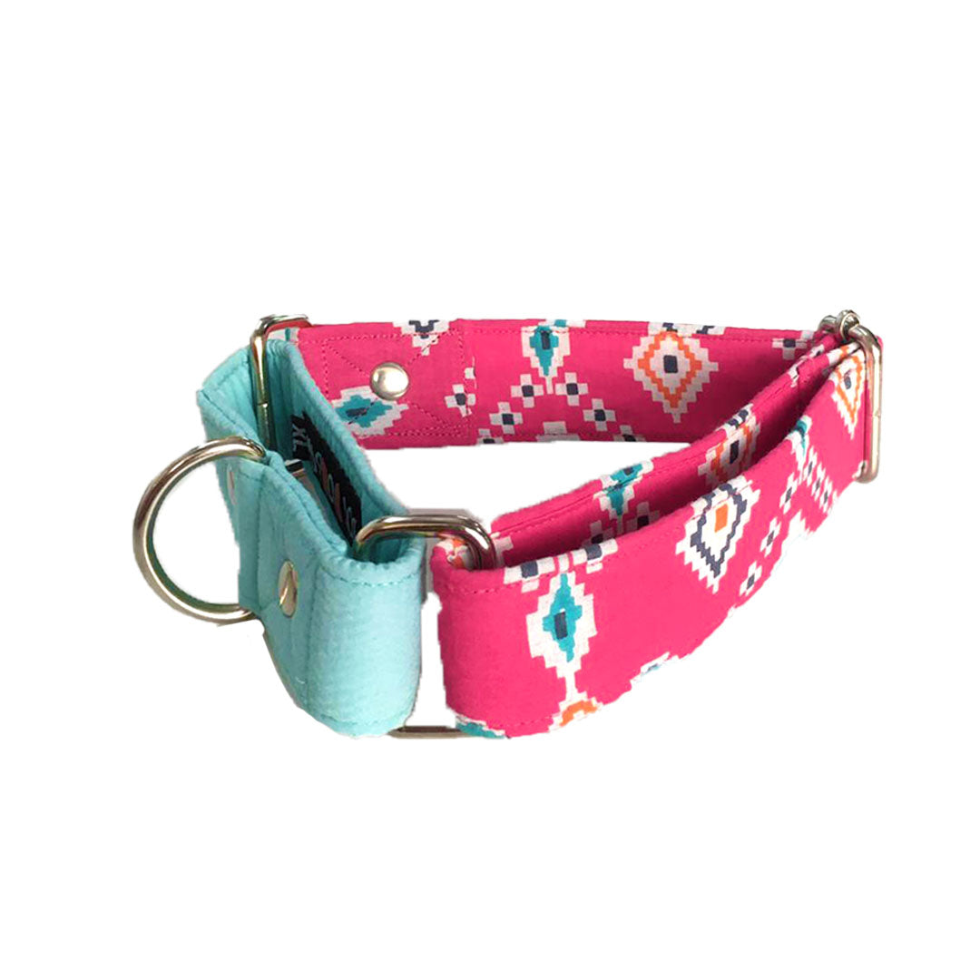 Teal-Pink Aztec Martingale Collar LARGE