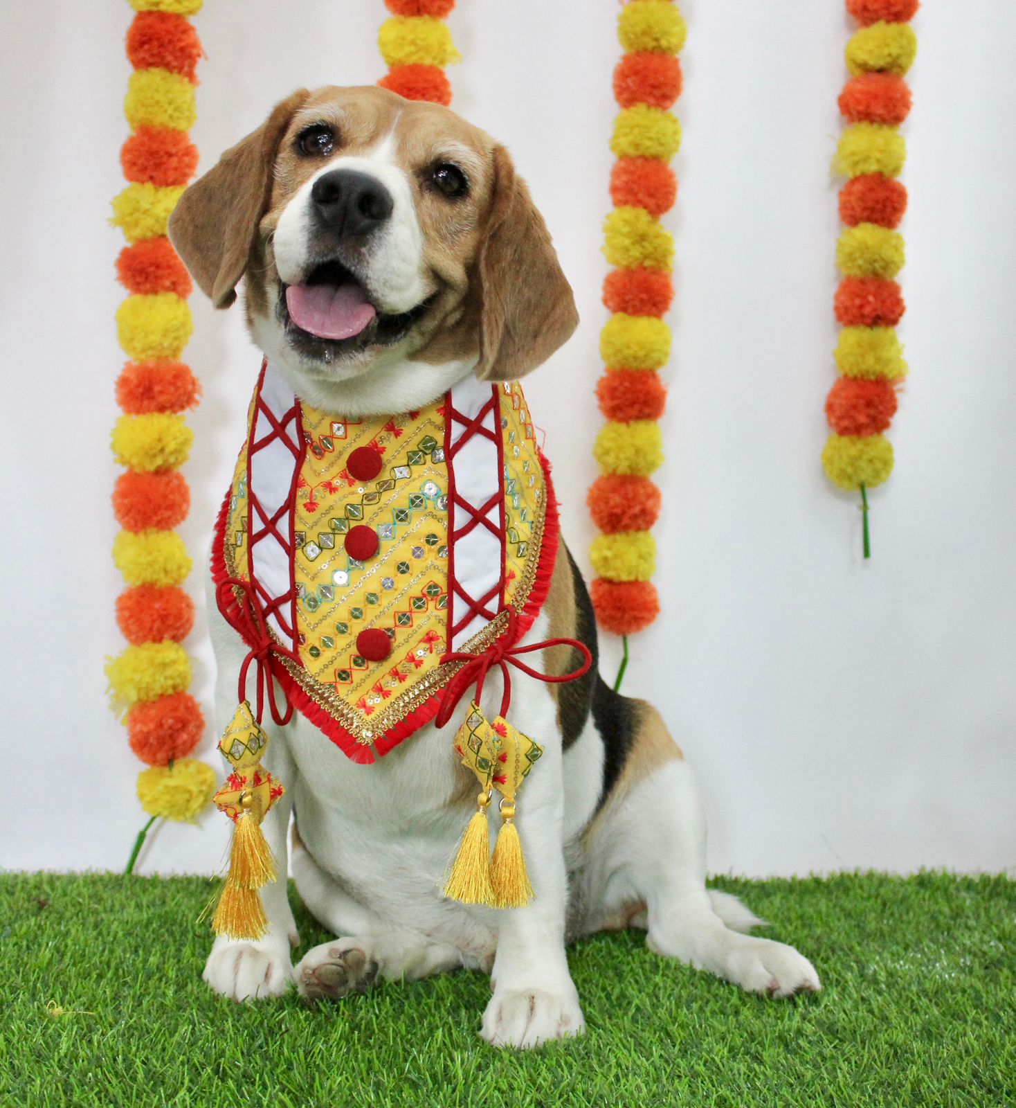 Yellow Embroidery Tie-up Bandana