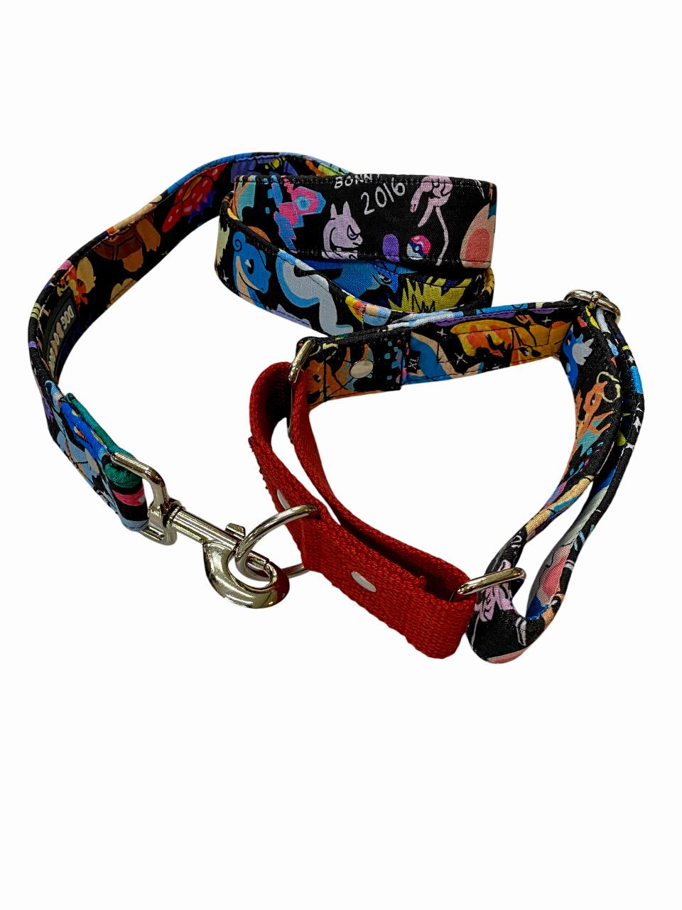 Pokemon Print Martingale Leash Combo