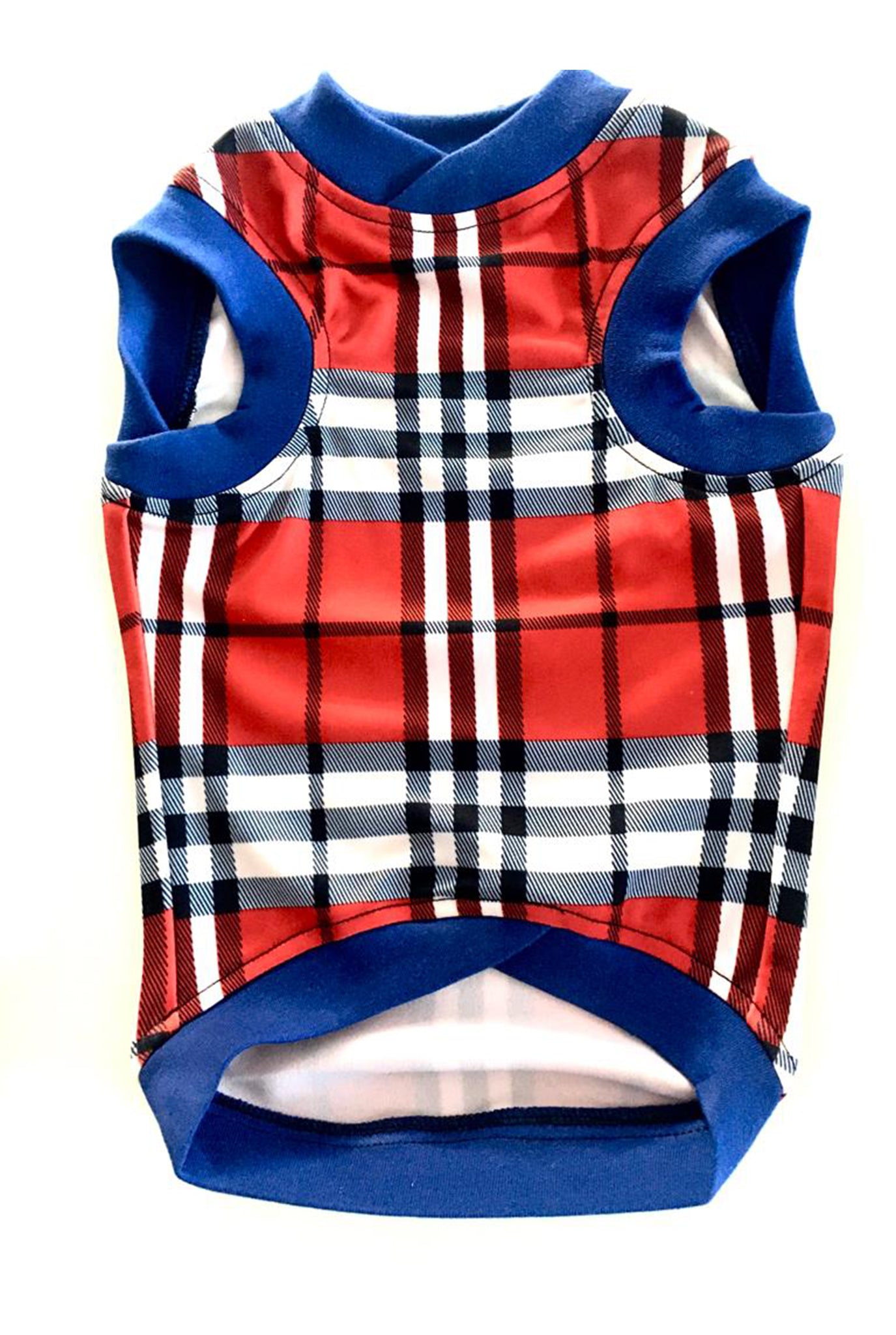 Red-Blue check Printed Tank top