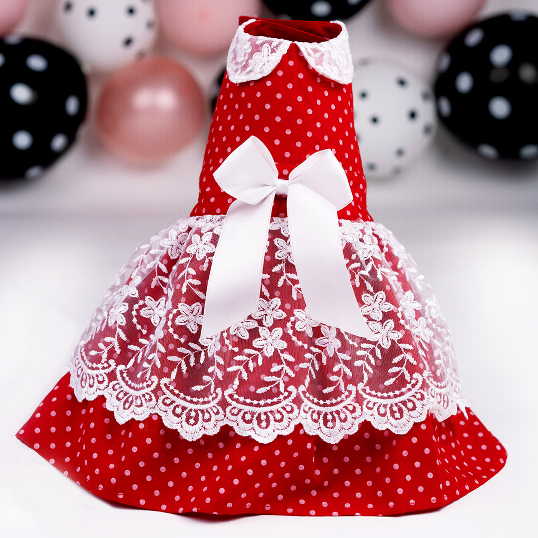 Red Polka Frock Lace Frock