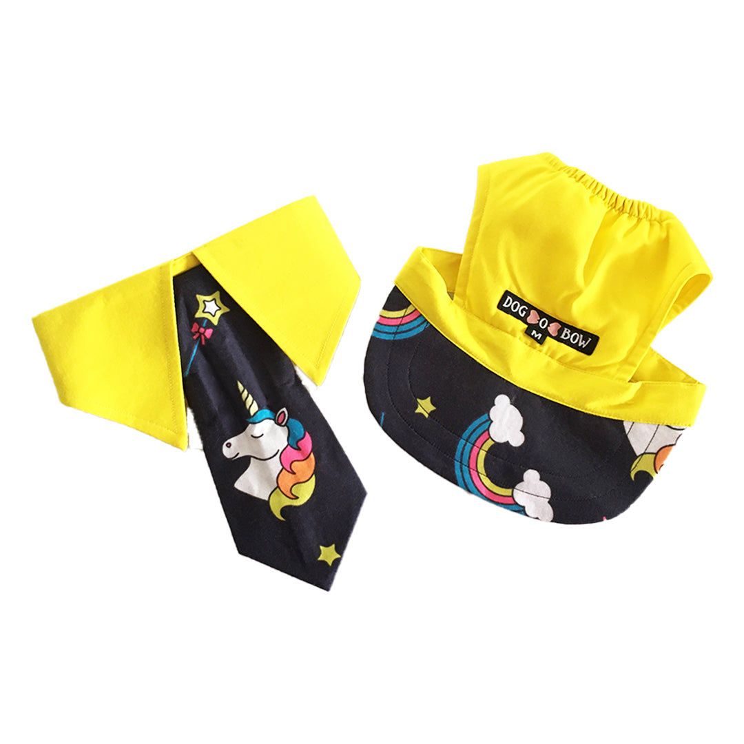 Yellow Unicorn Neck Tie & Baseball Cap Combo